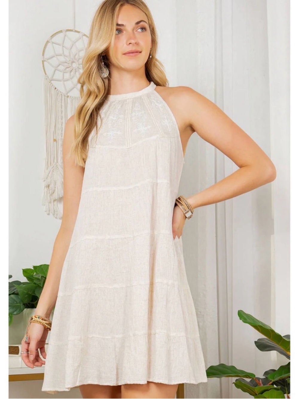 Young Threads Vintage Boho Linen like Dress Size L NWT